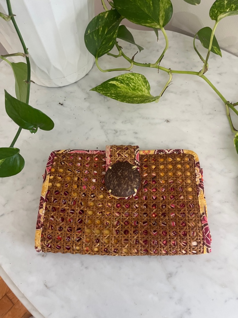 Vera Bradley Tiki Clutch with Bali Gold Pattern Excellent